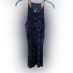 Aqua Black Velvet Print Dress Large
